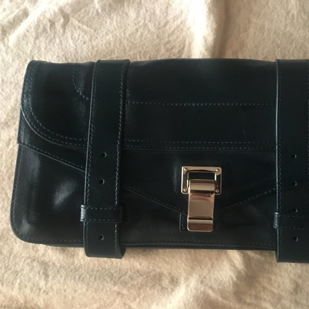 Proenza Schouler green patent clutch